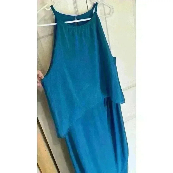 NWT White House Black Market Chiffon Overlay Halter Dress Size 12 Ocean Blue - Picture 8 of 11